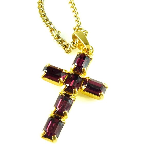 Purple Cross Necklace with Rhinestones Religious Jewelry - Picture 4 of 5